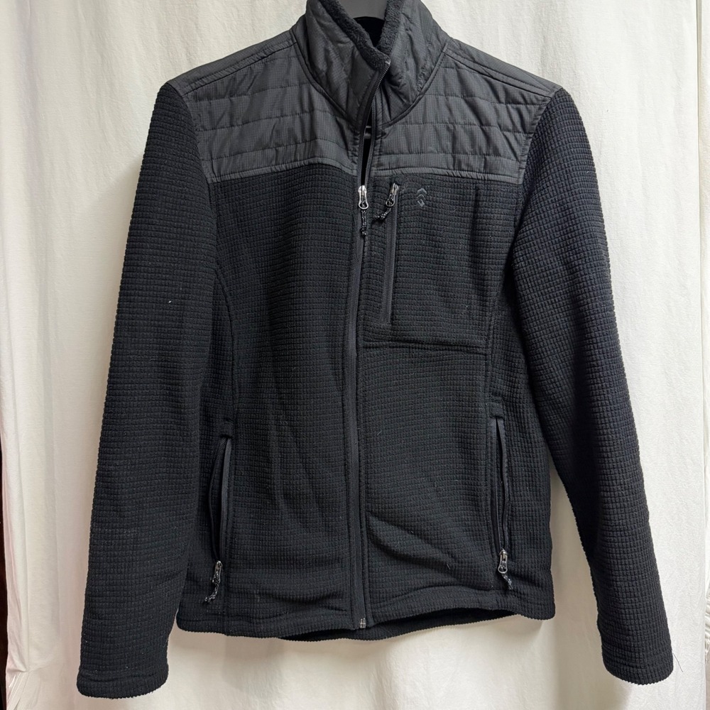 Free Country Mens Waffle Knit Fleece Jacket Jet Black Hybrid Quilted S 34-36